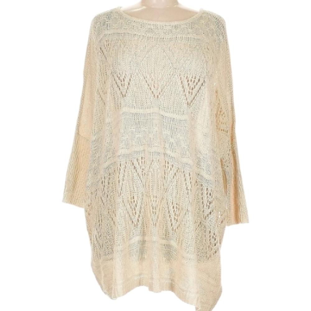 🦋 Forever 21 Cream Knit Poncho Crotchet Knit Oversized Size S